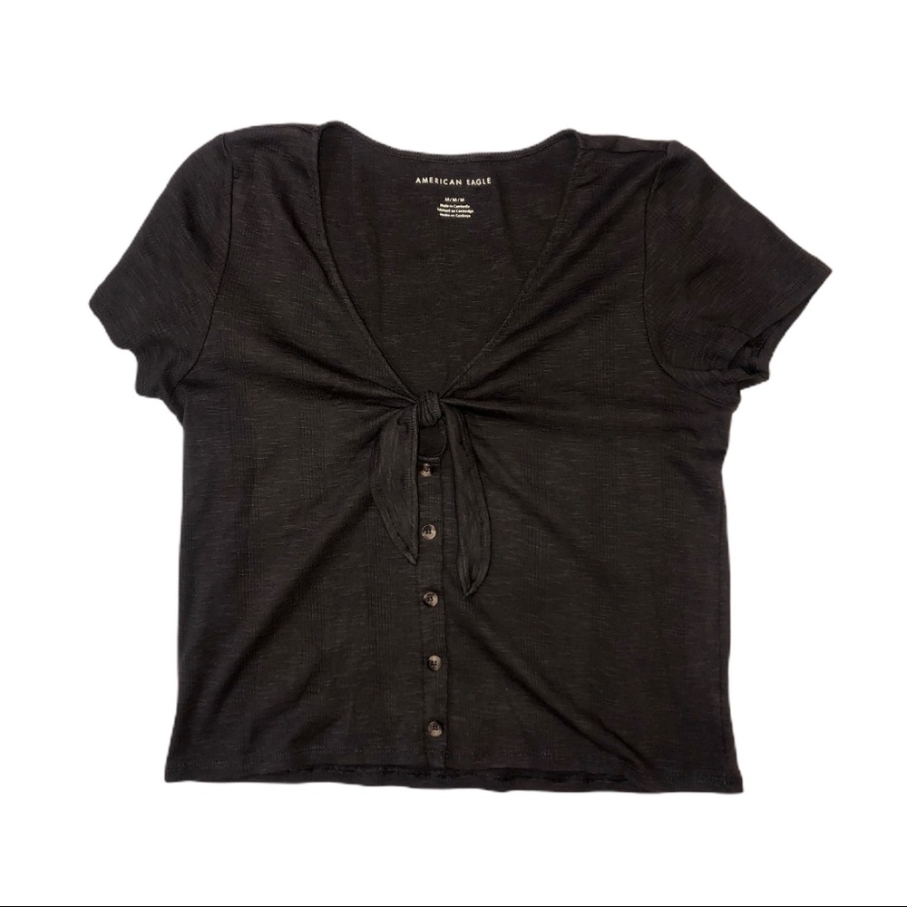 American Eagle Dark Gray Short Sleeve Top Size: M